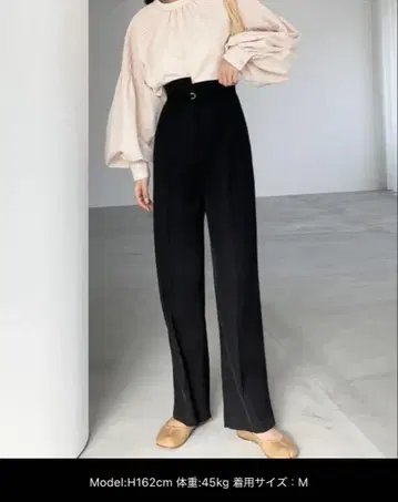 벨트 포함 비대칭 하이웨스트 팬츠