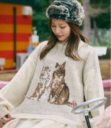 쿠티르와 레트로 Kutir 자카드 고양이 니트 스웨터