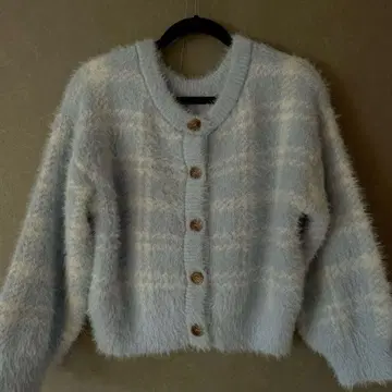 NICE CLAUP 페더 체크 니트 가디건 숏 프리