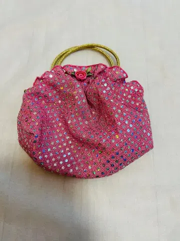 스팽글 도트 무늬 핑크 파우치 여성용 걸리시 귀여운