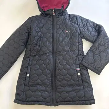 FILA 퀼팅 자켓 블랙/와인 레드