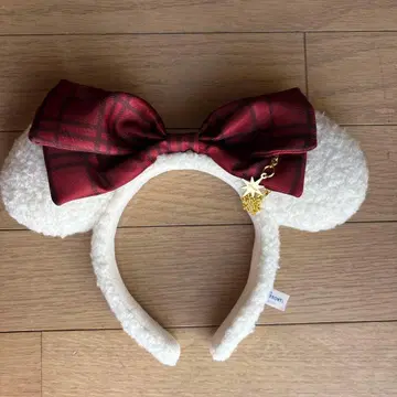 미키 귀 머리띠 빨간색 체크 리본