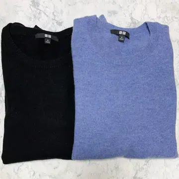 유니클로 캐시미어 100% 긴팔 니트 세트 M 사이즈 블랙 블루