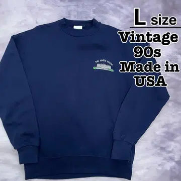 USA 제조 80s 맨투맨 L 네이비 자수 백악관 SANTEE