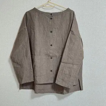 lueuf 린넨 노카라 블라우스 / 그레이지