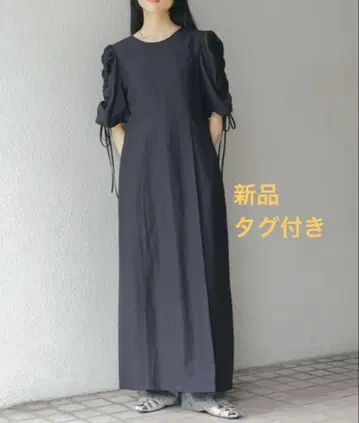 [ 택 포함 새상품 ] 다크 네이비 퍼프 슬리브 롱 원피스 블랙