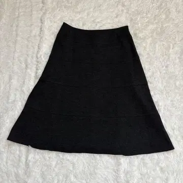 7-IDconcept. 플레어 스커트 M 무릎 기장 울 플랑드르 블랙