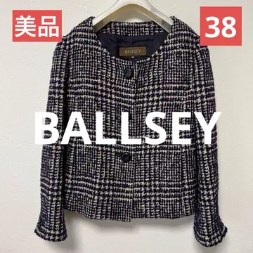 새상품급 보르지 BALLSEY 노카라 트위드 체크 자켓 38