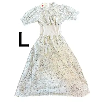 미착용 새상품 여성용 플로럴 프린트 퍼프 슬리브 미디 드레스 L