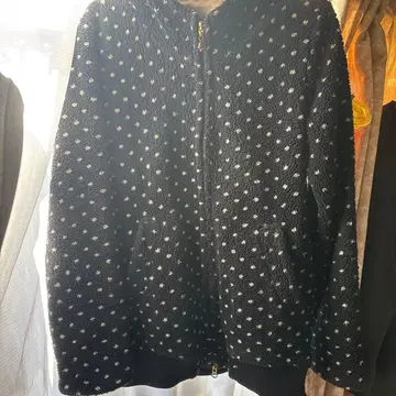 네이비 도트 무늬 플리스 점퍼