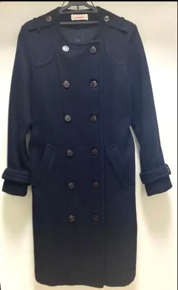 네이브 워터 더블 브레스트 롱 코트 네이비 트렌치