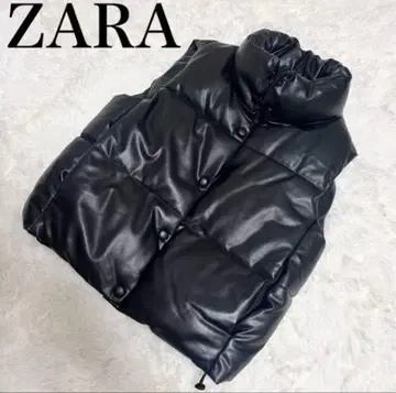 [새상품급] ZARA 자라 다운 베스트 인조 가죽 두툼 블랙 L 사이즈