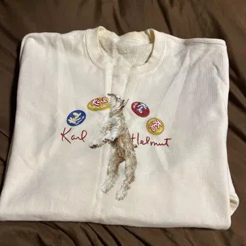 Karl Helmut 개 자수 맨투맨 L 크림색