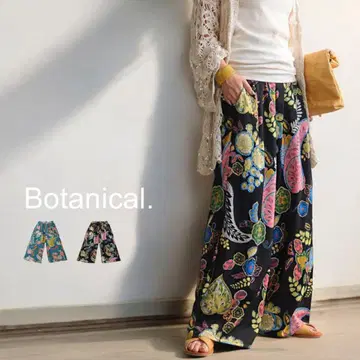 정가 8,990엔*antiqua*아트 디자인 와이드 팬츠 페이즐리 블랙