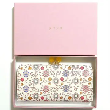 유젠 문고 고양이 패턴 가마구치 장지갑 소가죽 일본제