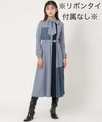 redyazel 원피스 컬러 블록 플리츠 색스 블루 네이비