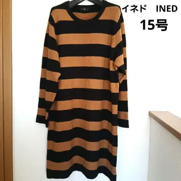 INED 이네드 블랙과 브라운 스트라이프 니트 원피스 빅 사이즈 15호