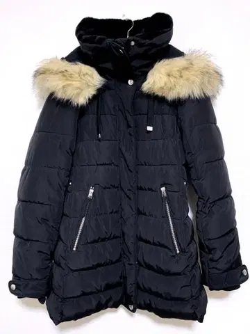 컨디션 최상 자라 세미롱 다운 코트 보아 퍼 블랙 ZARA