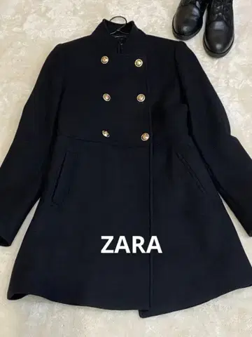 ZARA 골드 버튼 롱 코트 블랙