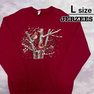 USA 구제 의류 JERZEES 맨투맨 L 레드 프린트 새 금강앵무