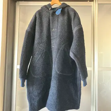 네이비 보아 후드 롱 코트 45R