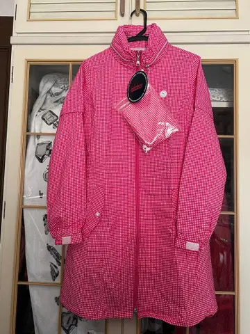 빨강 하양 체크 무늬 여성용 우비