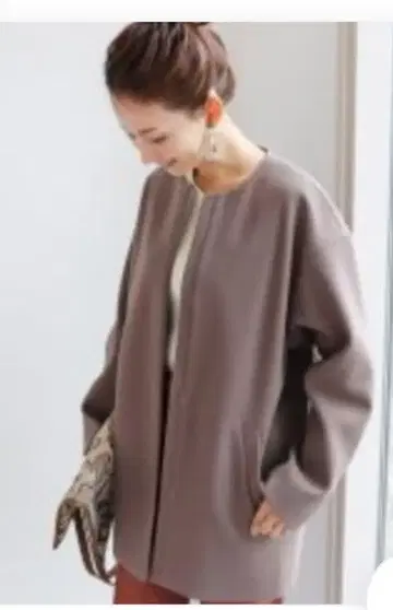 페이크 울 노카라 코트 M 사이즈 차콜 브라운