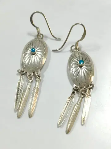 5657#1206 925 터콰이즈 귀걸이/콘초형과 3개의 깃털 1124