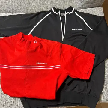 TaylorMade 집업 트레이닝복 블랙 반팔 셔츠 레드 2세트