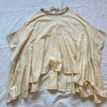 tumugu 츠무구 스티치 워크 카디 코튼 판초 블라우스 인도면 자수