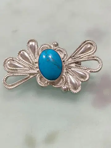 5666#1206 SEZSIN 925 터콰이즈 리본형 브로치 1127
