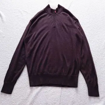 새상품급 Aquascutum 긴팔 하이넥 니트 L 하프 지퍼 실크