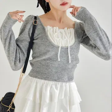 미사용 새상품 NICE CLAUP 레이어드 도킹 니트 그레이 발레코어