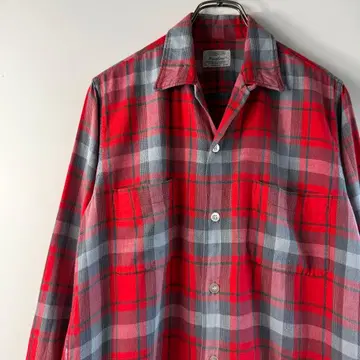 60s~ 옴브레 체크 루프 칼라 셔츠 오픈 칼라 Winslow