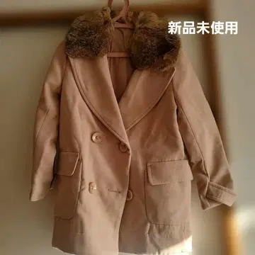 더즈린 퍼 달린 더블 브레스트 코트 핑크 베이지 피 코트 코트