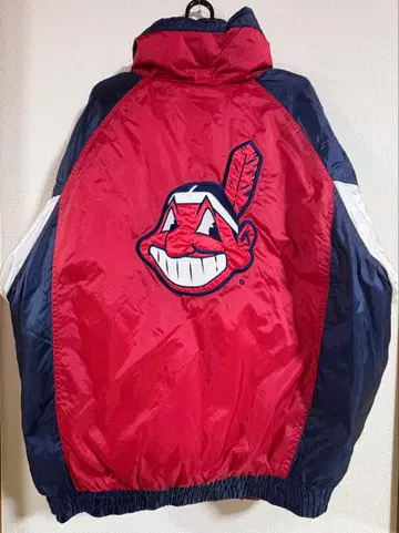 MLB 인디언스 와후 추장 빅 자수 로고 바시티 자켓 다운 자켓