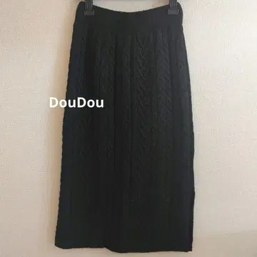 DouDou 니트 케이블 타이트 스커트 슬릿 전체 밴딩 블랙