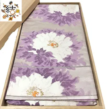 MO-3002 후쿠로 오비 큰 꽃무늬 금은실 등나무색