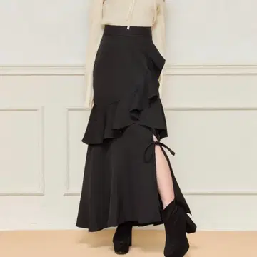 apres jour 아프레 주르 레이스업 리본 스커트 블랙