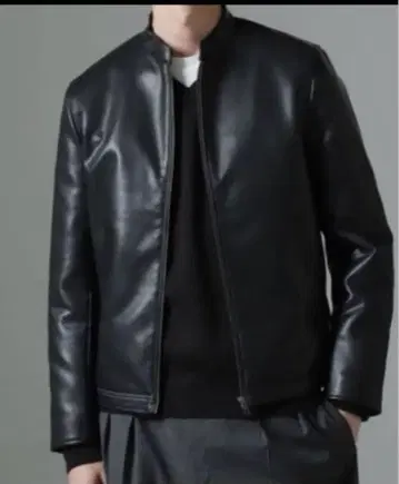 블랙 인조 가죽 싱글 라이더 자켓