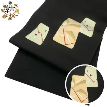 MO-3522 나고야 오비 시오제 사각에 추상 무늬 금채 블랙 컬러