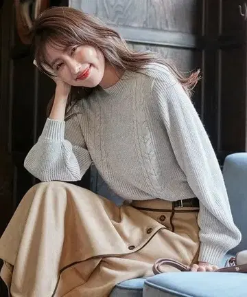 anySiS 수플레 케이블 퍼프 슬리브 니트 미사용 새상품 라이트 그레이