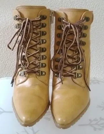 베이지 레이스업 부티 레이스업 숏부츠 카멜 S 사이즈