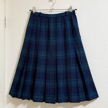 레리안 스커트 울 타탄 체크 플리츠 체크 네이비