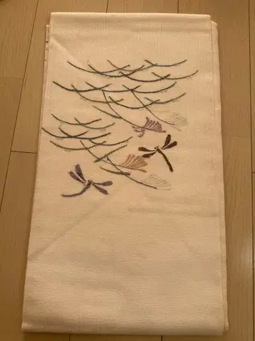 잠자리 자수 후쿠로 오비 크림색 상세 불명