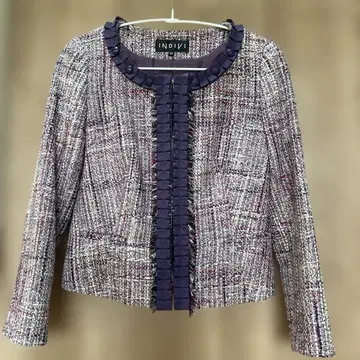 [ INDIVI ] 트위드 자켓 노카라 자켓 화려함