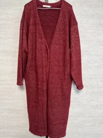 MOUSSY 울 혼방 버건디 V넥 롱 가디건