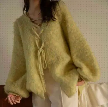 mideal 2way mix color laceup cardigan