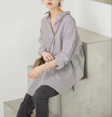 SLOBE IENA 코튼 브로드 셔츠 스트라이프 그레이 미사용 새상품