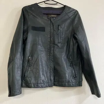 블랙 라무 가죽 자켓 노카라 더블 지퍼